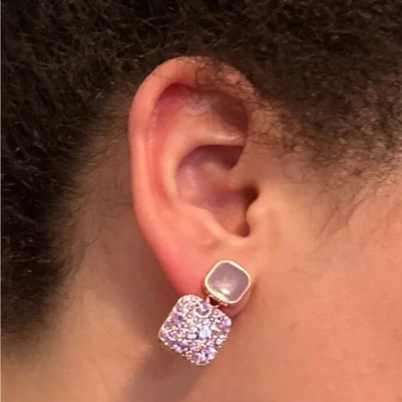 Elegant Gold and Purple Crystal Earrings - Picture 8 of 9